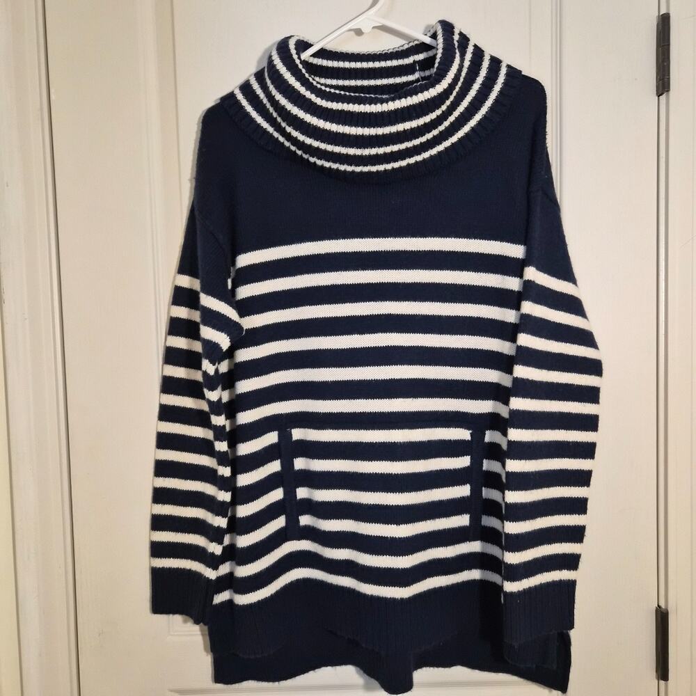Charter Club Navy Off-White Striped Turtleneck Sweater Womens XL Nautical Coast